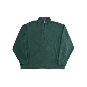 Polo Ralph Lauren Sweater Men's 2XL Olive Green Mock Neck Quarter-Zip Blue Pony